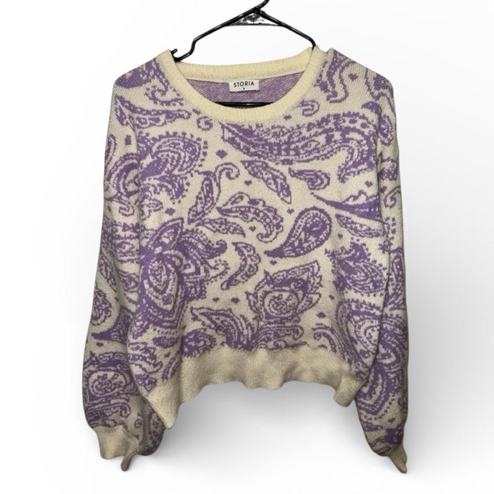 Storia Cream and‎ Purple Paisley Sweater